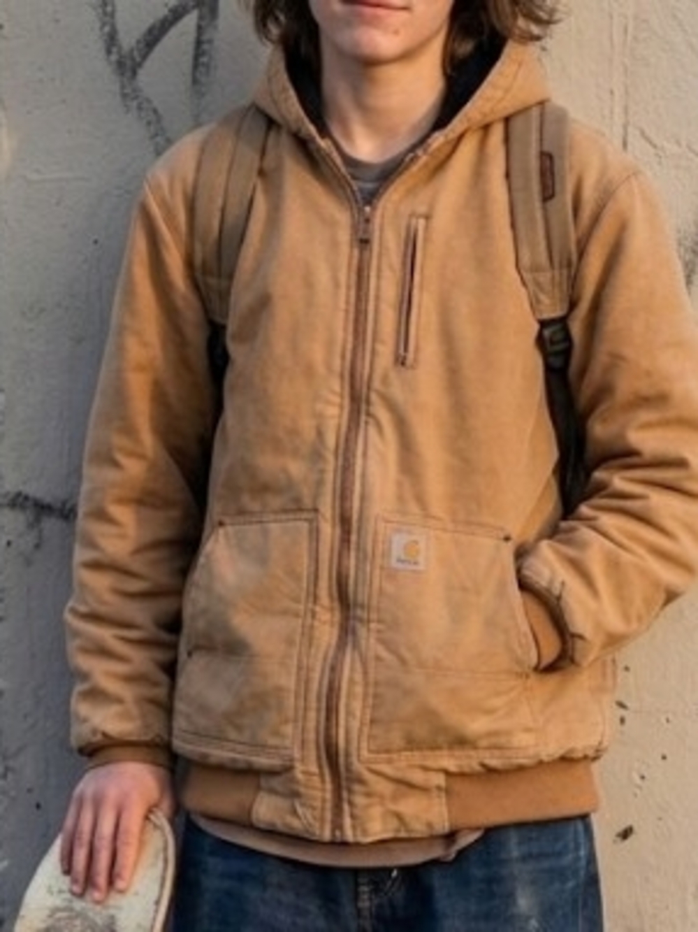 Carhartt Tan Hooded Jacket with Padded Lining (Sz Youth 14/16) Streetwear Skater